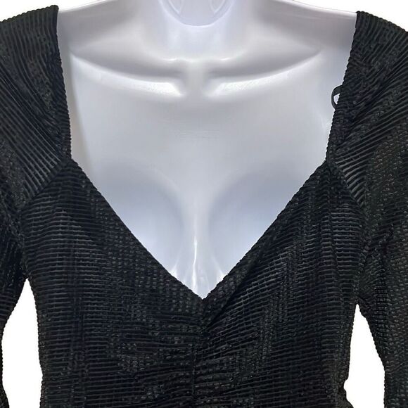 Minkpink Chaima Black Velvet Ruched Mini Dress Large NWT Sexy Stretch Cocktail - Picture 7 of 11